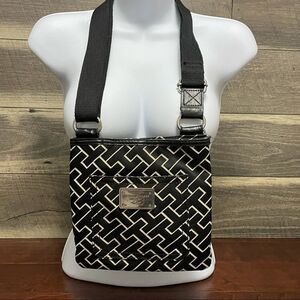 Tommy Hilfiger Monogrammed Black and Cream Crossbody Purse